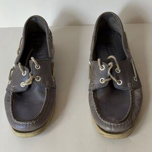Sebago Blue Metallic Leather Boat Shoes